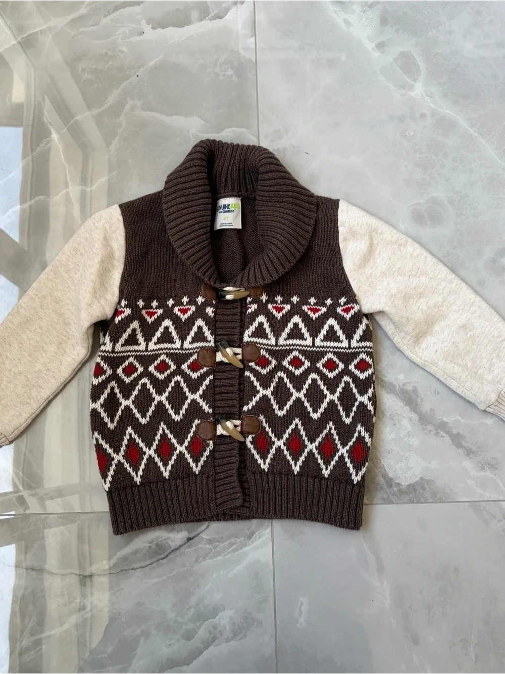 Genuine Kids OshKosh Boys 4 Brown Shawl Collar Cardigan Sweater Elbow Patches